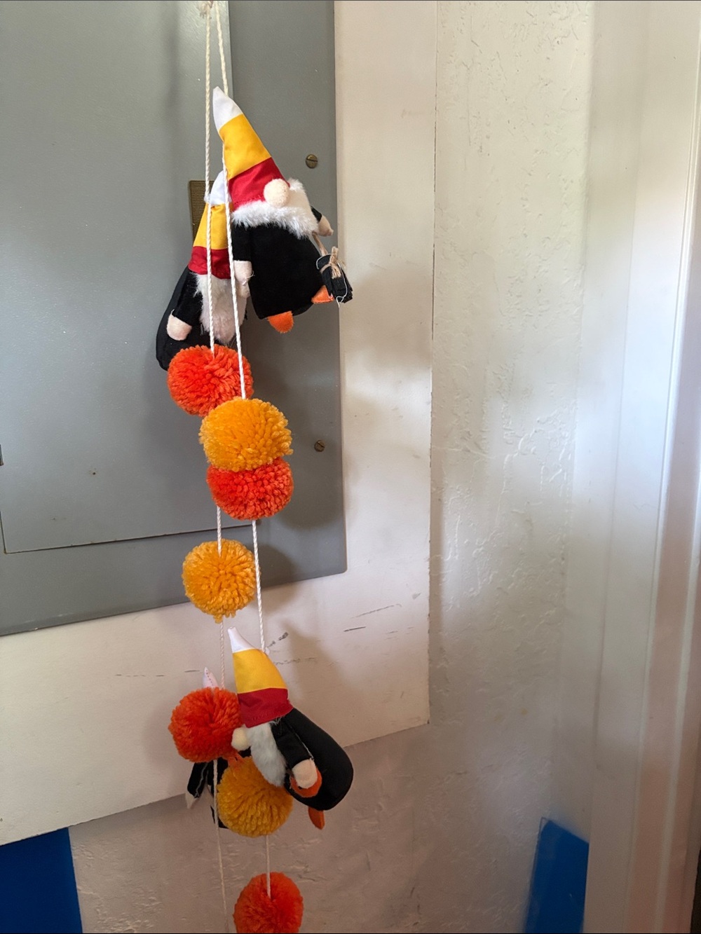 Plush Hanging Gnome Garland - Orange & Yellow Pom-Pom